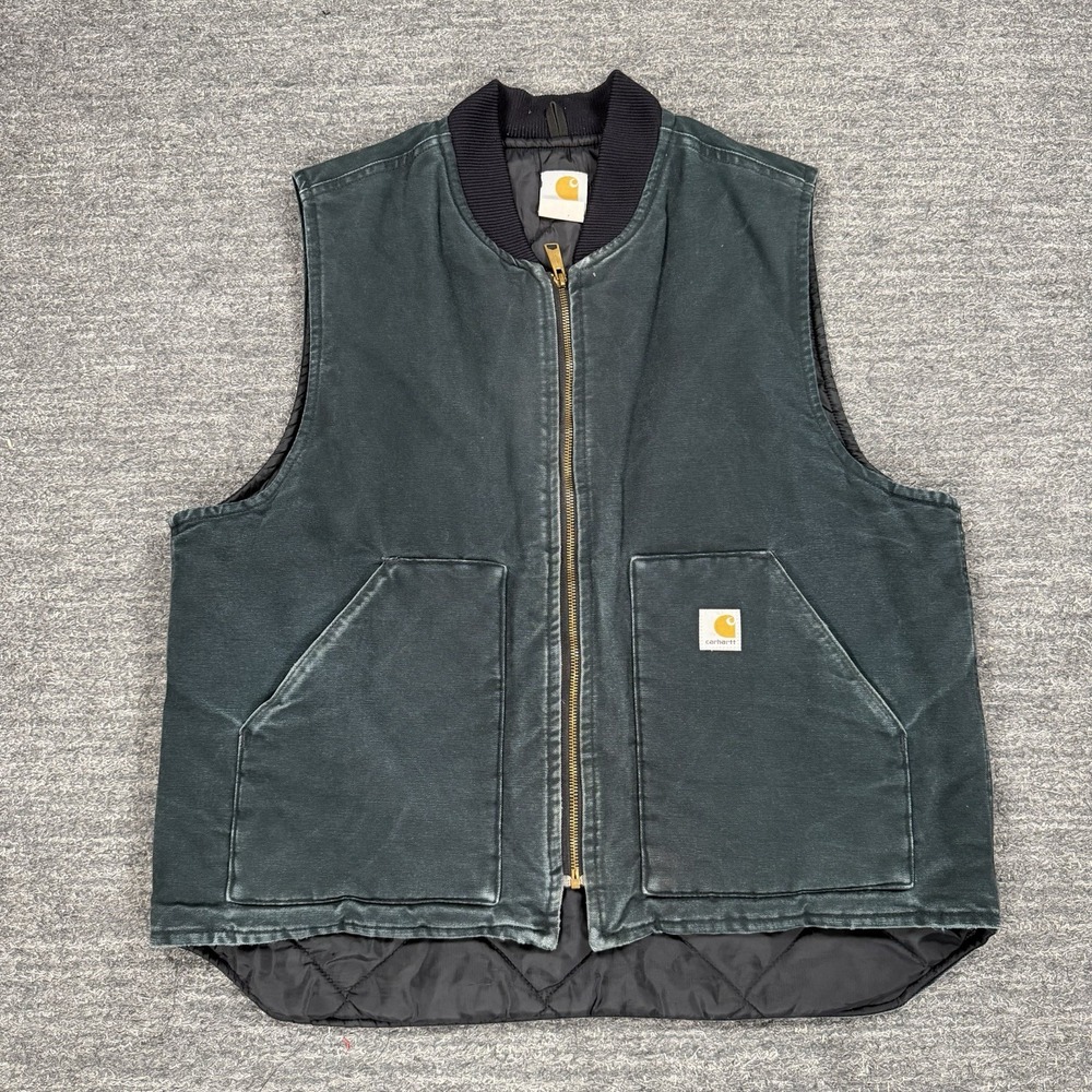Vintage Carhartt Insulated Vest Mens XL Blue Quilted Lined Full Zip Workwear